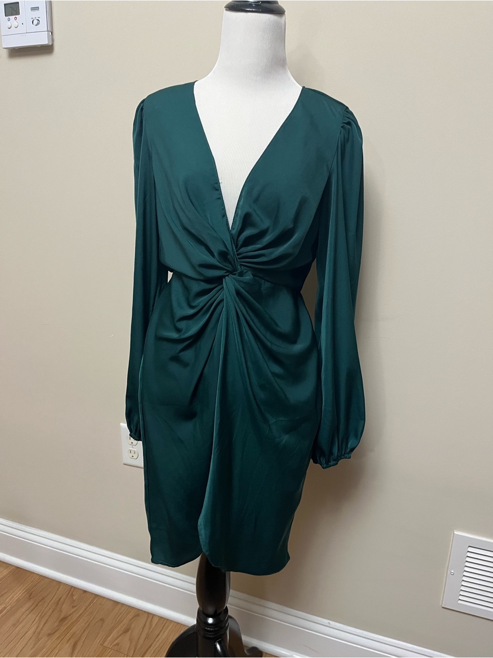 Petal & Pup Emerald Twist-Front Long Sleeve Dress